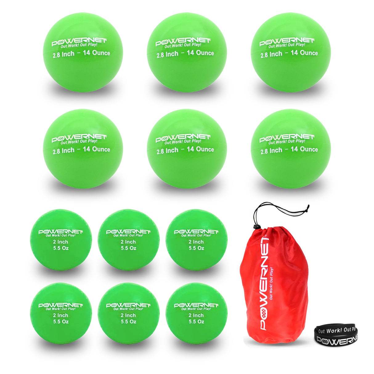 Weighted Hitting Training Balls | 6 PK 2.8" and 6 PK 2" Micro Ball Combo sports PowerNet GREEN | 14 oz + 5.5 oz
