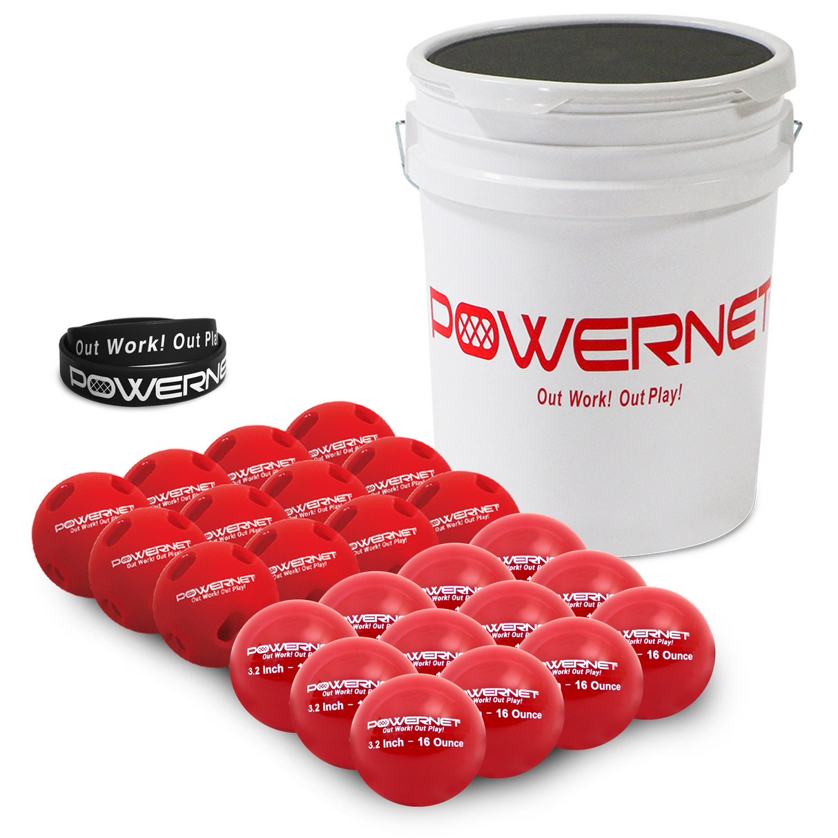 Ball Bucket, Crusher Balls & 3.2" Weighted Training Balls Bundle | (24 Balls Total) Baseball And Softball Field Accessories PowerNet