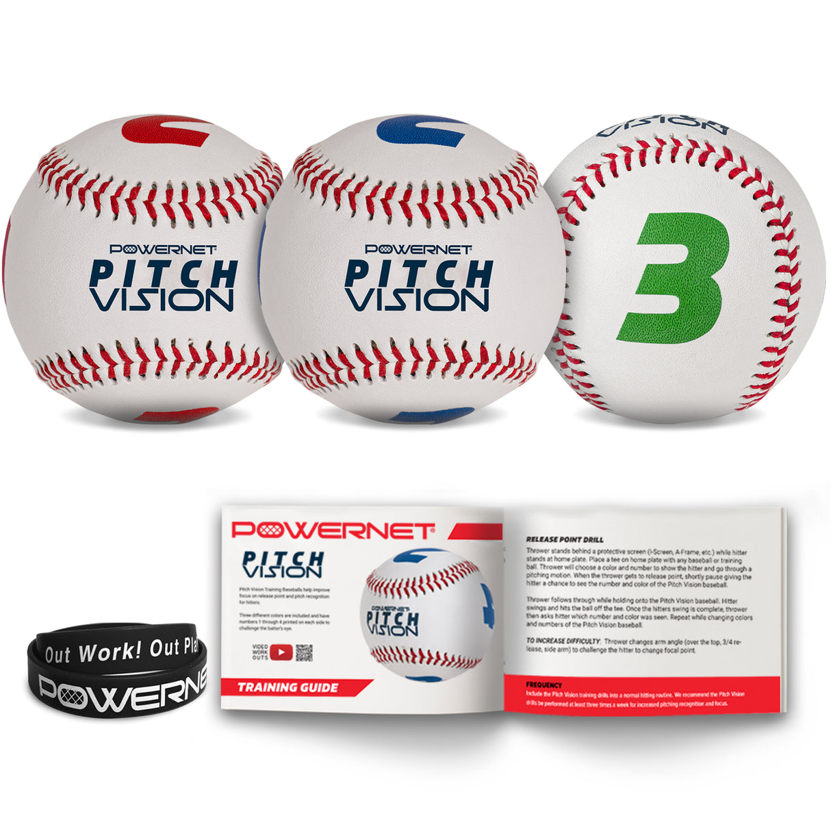 Pitch Vision Training Baseballs 3 OR 9 Pack | 4 Numbered Sides | Multicolored Training Ball PowerNet 3-Pack