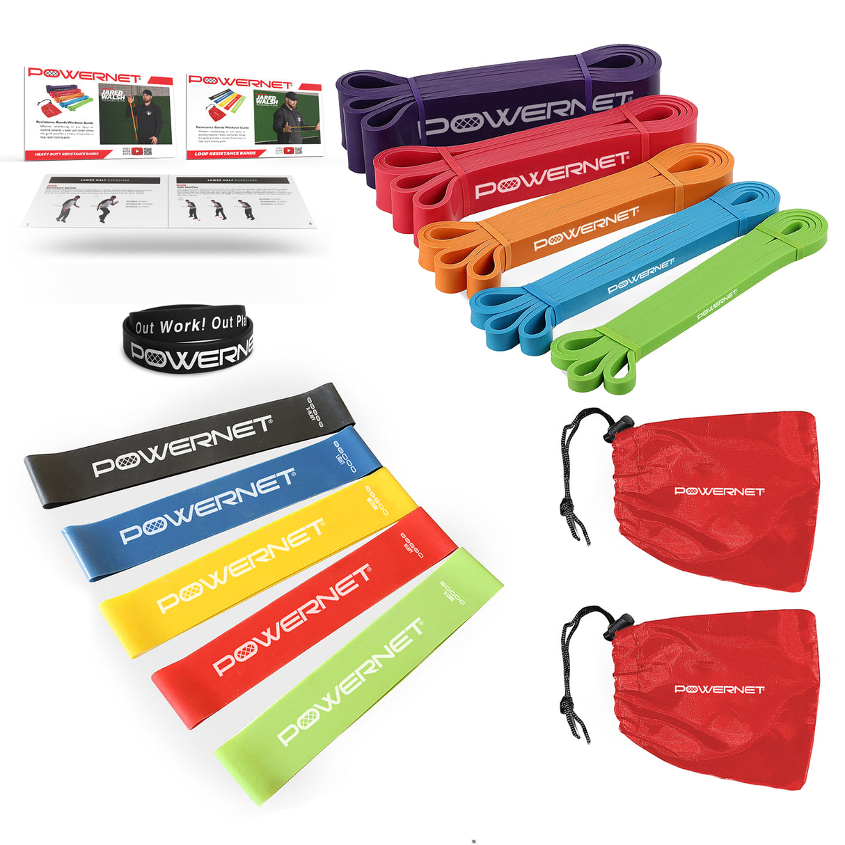 Training Resistance Loop Exercise Bands Resistance Band PowerNet Combo Bundle