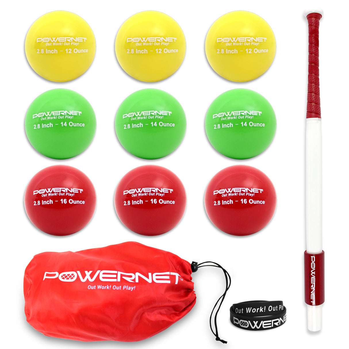 Sweet Spot Training Bat + 2.8" Progressive Weighted Ball 9 LITE Pack Bundle Sports PowerNet 27 In. Bat