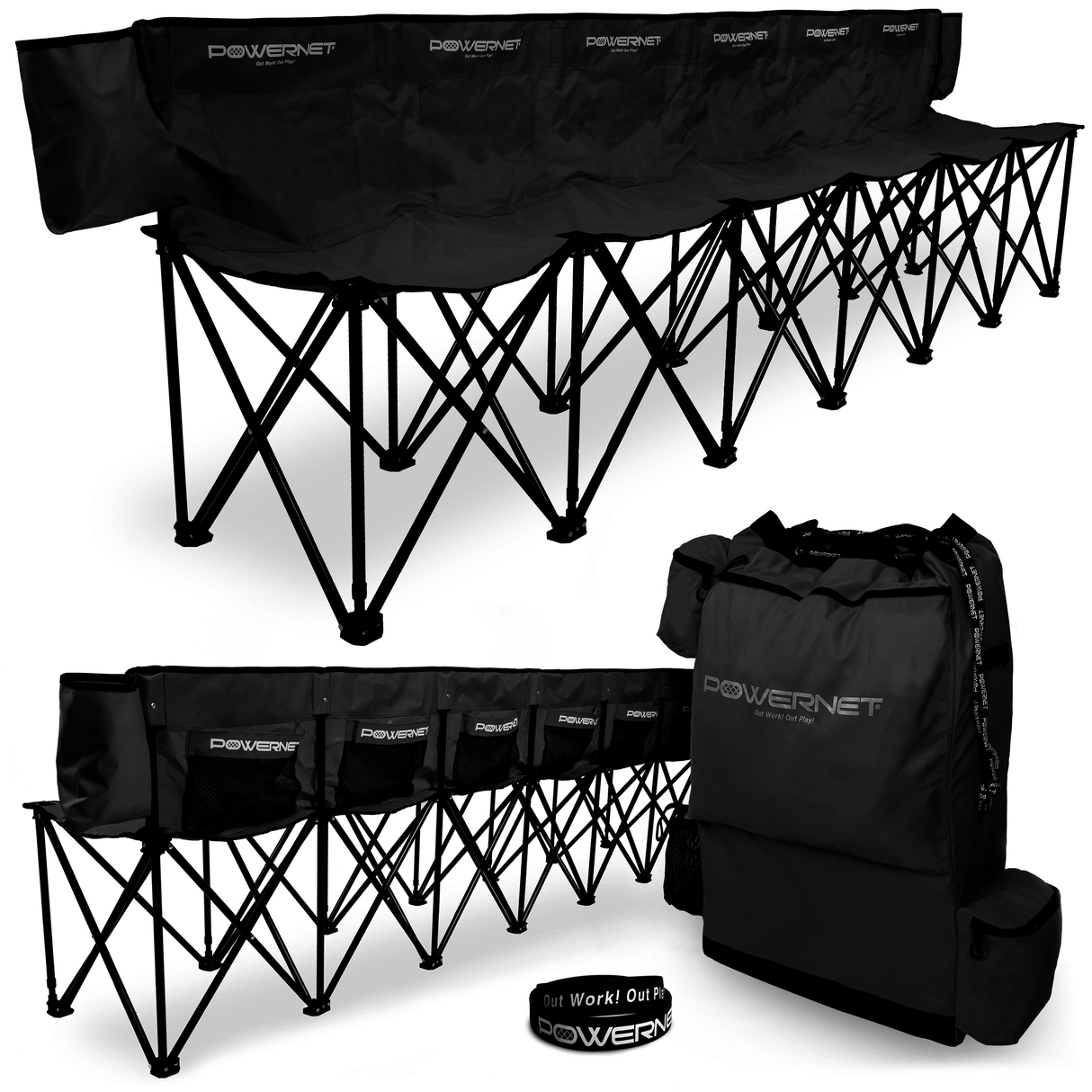 6 Seater Team Bench Portable Folding Chair Field Equipment PowerNet Black