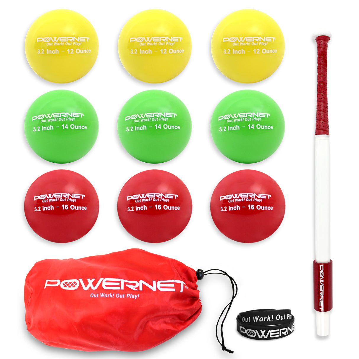 Sweet Spot Training Bat + Softball 3.2" Progressive Weighted Ball 9 LITE Pack Bundle Sports PowerNet 31 In. Bat
