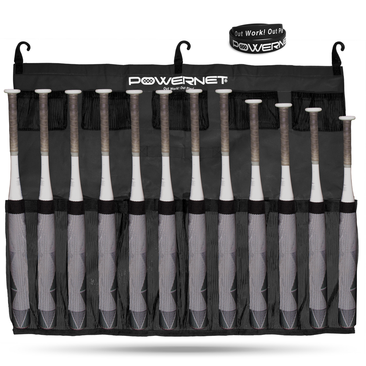 Hanging Bat Bag Caddy Dugout Organizer Sports PowerNet Black