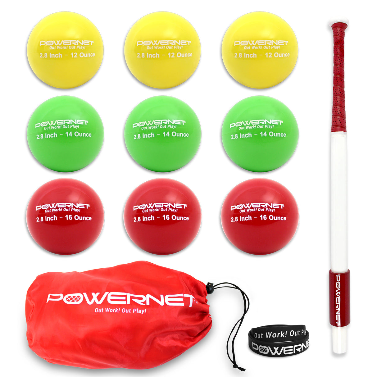 Sweet Spot Training Bat + 2.8" Progressive Weighted Ball 9 LITE Pack Bundle Sports PowerNet 31 In. Bat