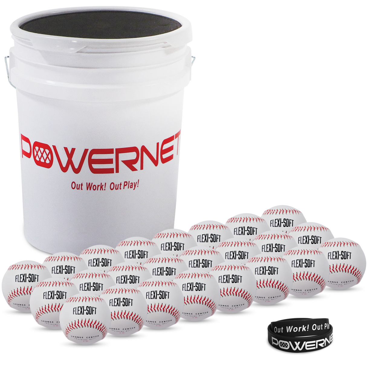 Flexi Soft Baseballs 24 Pack with Bucket Bundle | Cushioned Core Safety Ball Flexi Soft Baseball PowerNet