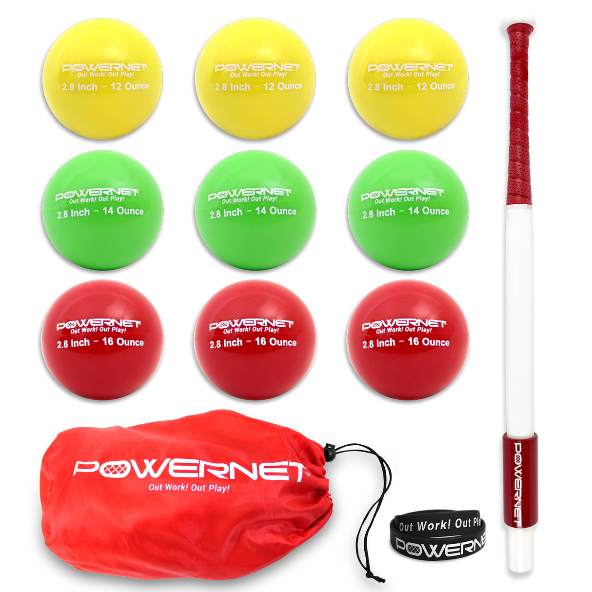 Sweet Spot Training Bat + 2.8" Progressive Weighted Ball 9 LITE Pack Bundle Sports PowerNet 34 In. Bat