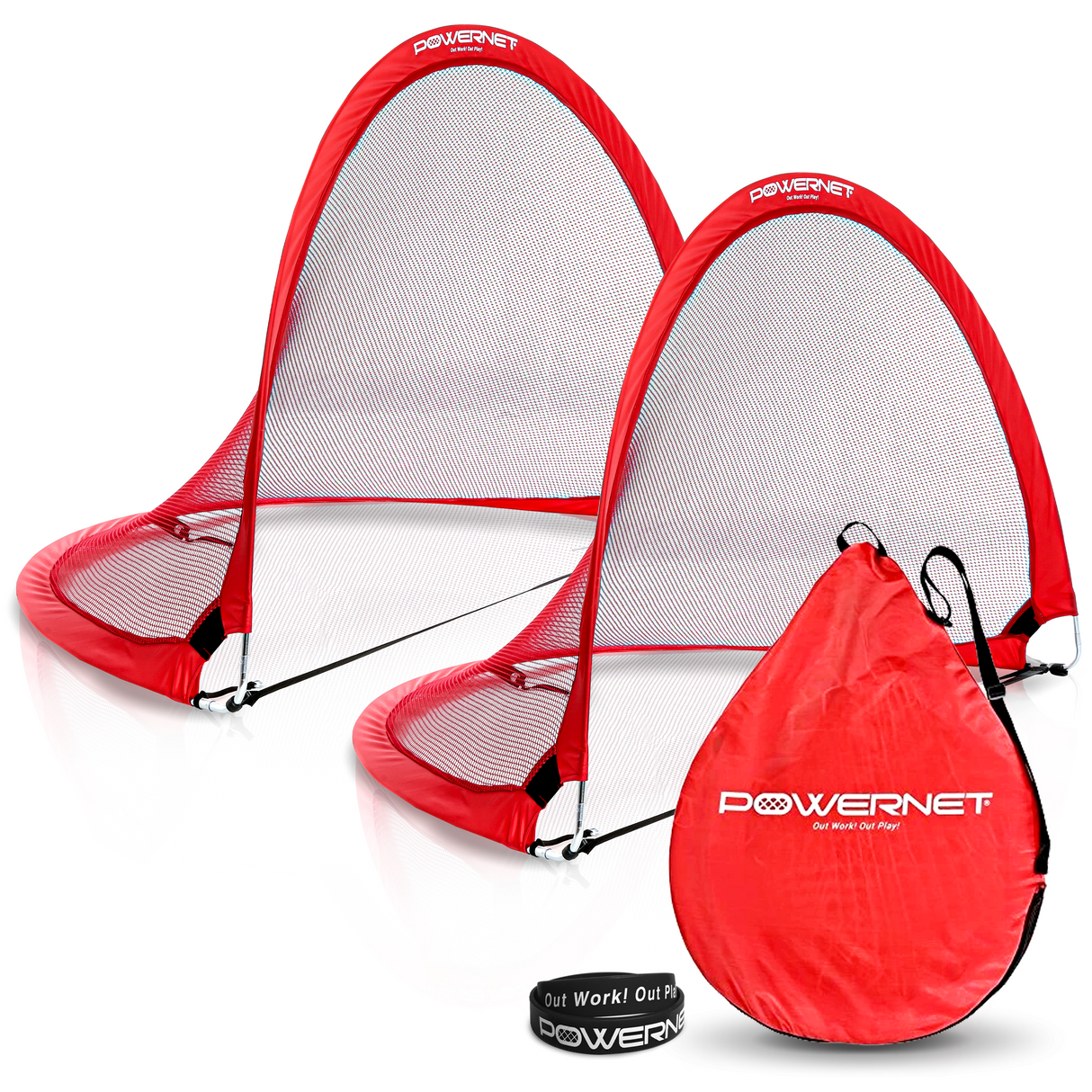 Popup Soccer Goals Portable Net 2 Goals + 1 Carrying Bag Sports PowerNet Medium 4X3