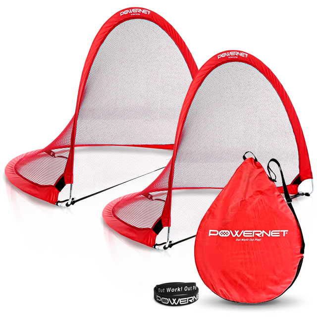Popup Soccer Goals Portable Net 2 Goals + 1 Carrying Bag Sports PowerNet Medium 4X3