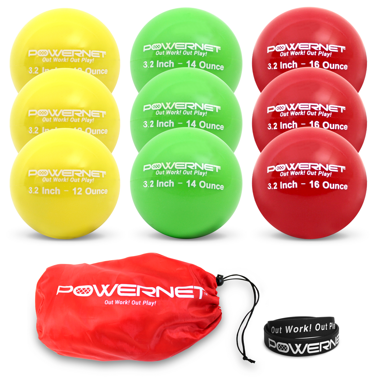3.2" Progressive Weighted Training Balls 9 PK sports PowerNet LITE Pack | 12, 14, 16 Ounces