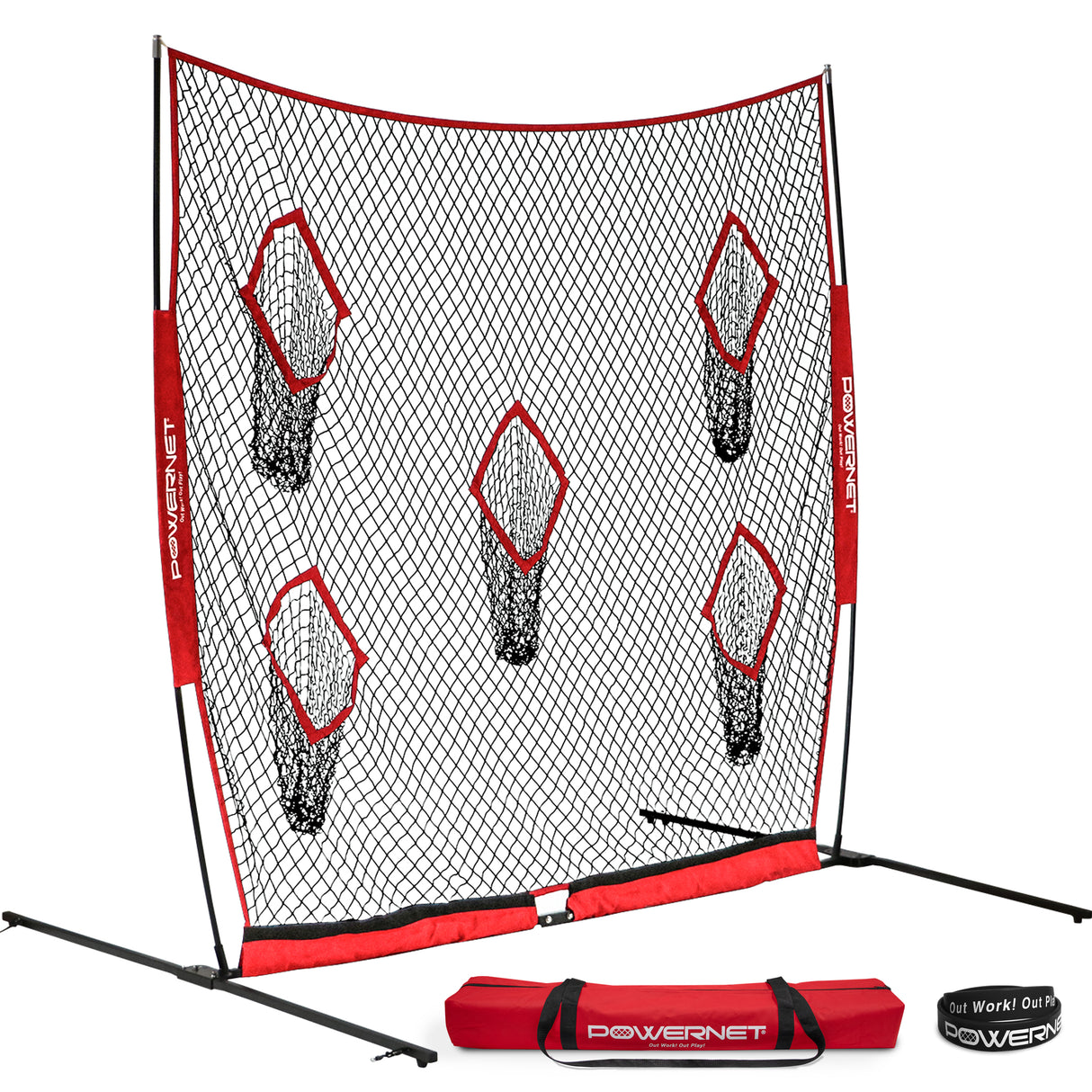 Football QB Pass Accuracy Trainer | 8' x 8' Portable Passing Net w/ 5 Target Pockets Sports PowerNet