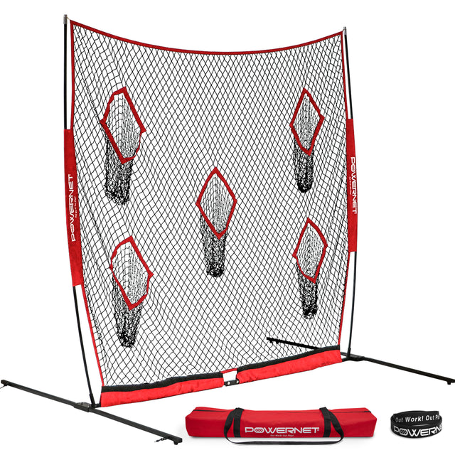Football QB Pass Accuracy Trainer | 8' x 8' Portable Passing Net w/ 5 Target Pockets Sports PowerNet