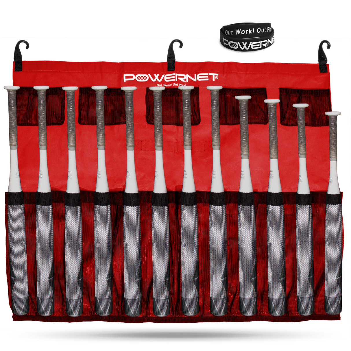 Hanging Bat Bag Caddy Dugout Organizer Sports PowerNet Red