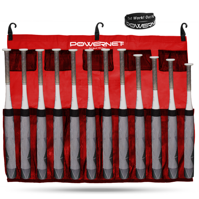 Hanging Bat Bag Caddy Dugout Organizer Sports PowerNet Red