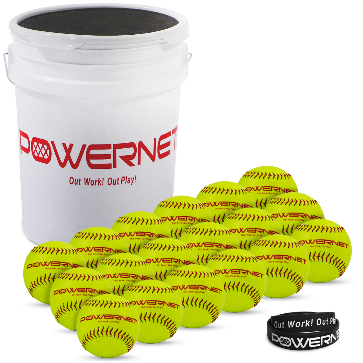 Regulation Sized Softball Bucket Bundle | Includes 18 Softballs Baseball And Softball Field Accessories PowerNet