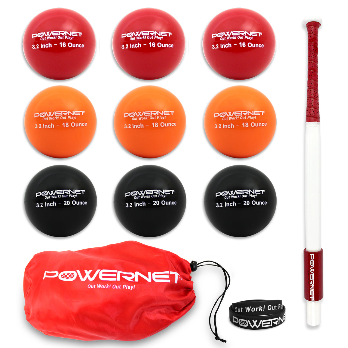Sweet Spot Training Bat + Softball 3.2" Progressive Weighted Ball 9 PRO Pack Bundle Sports PowerNet 34 In. Bat
