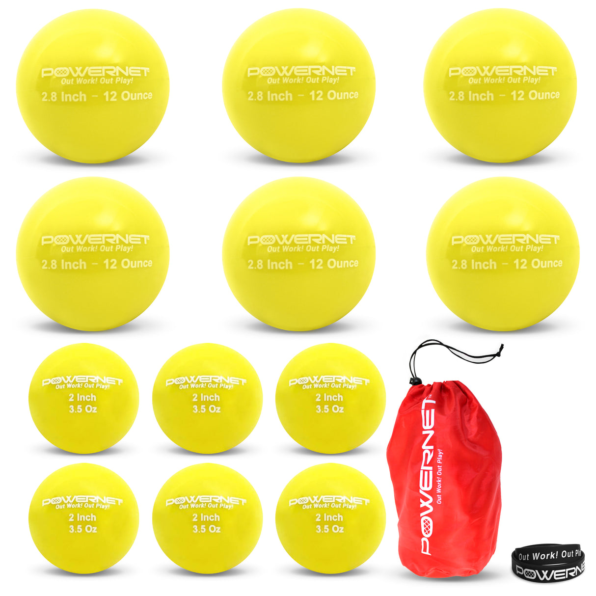 Weighted Hitting Training Balls | 6 PK 2.8" and 6 PK 2" Micro Ball Combo sports PowerNet YELLOW | 12 oz + 3.5 oz