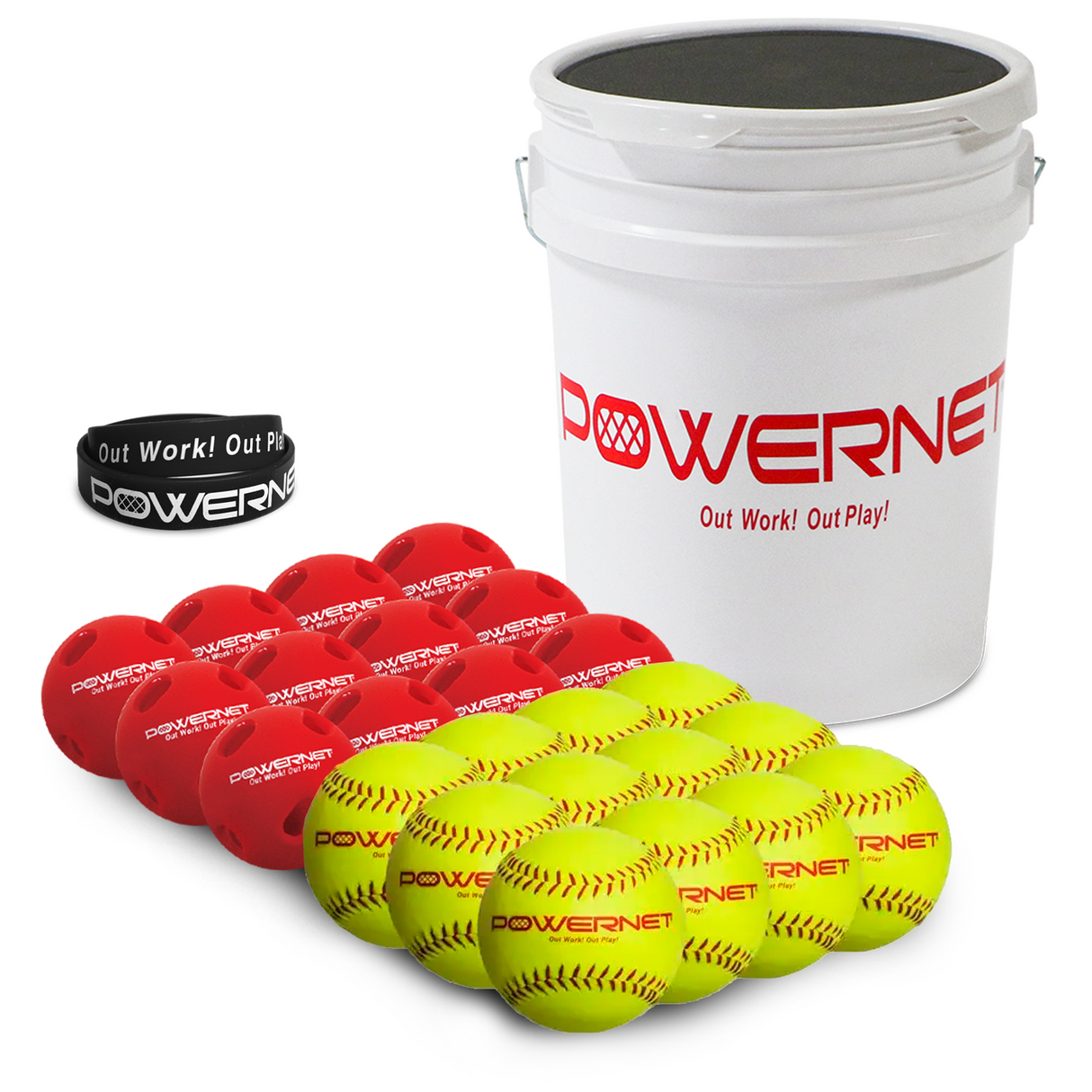 Ball Bucket, Crusher Ball & Regulation Softballs Bundle | (24 Balls Total) sports PowerNet