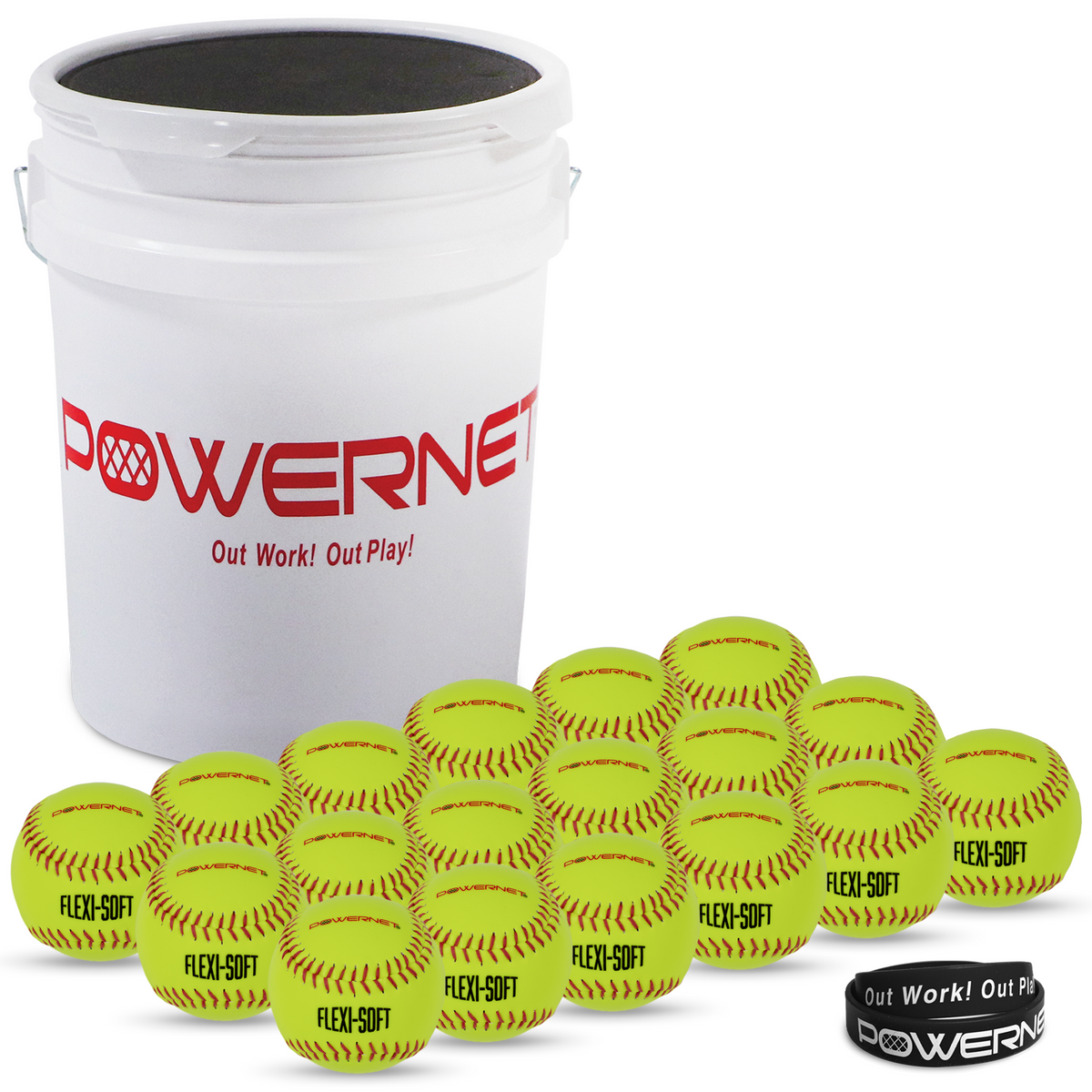 PowerNet Flexi-Soft - Ensemble de balle molle rembourrée avec 18 balles d' entraînement de 27,9 cm, équipement portable d'entraînement au lancer et à la frappe, balles souples
