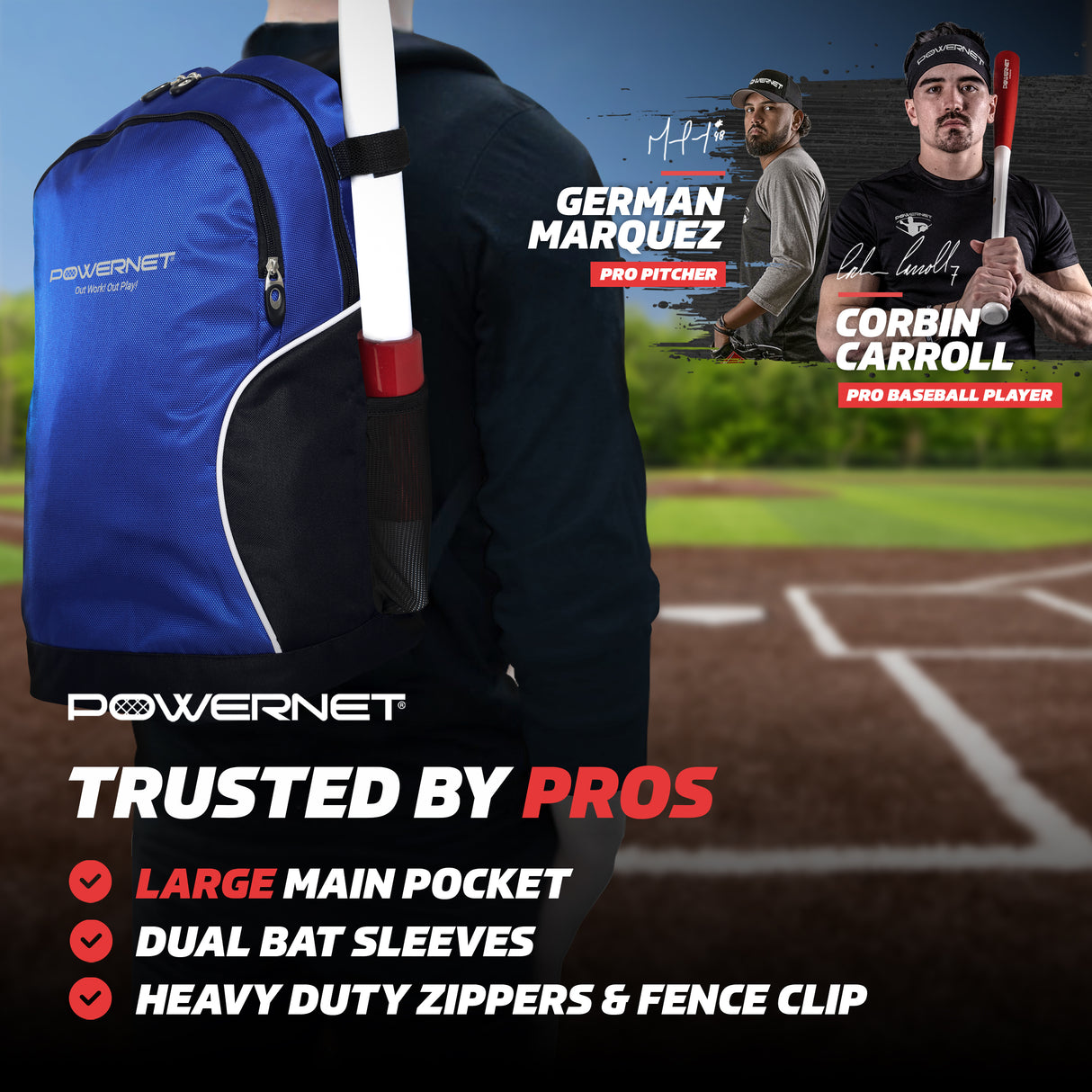 Baseball Softball Backpack M Choose from 3 Colors Red Black Blue Sports PowerNet