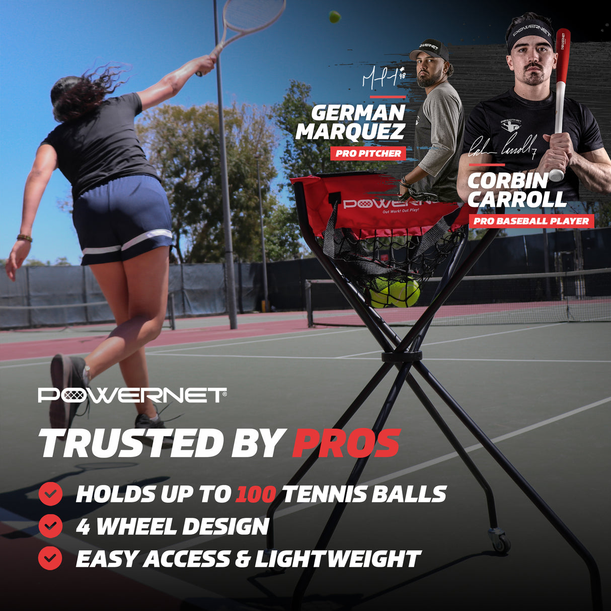 Wheeled Court Caddy | Multisport Tennis Ball Caddy PowerNet