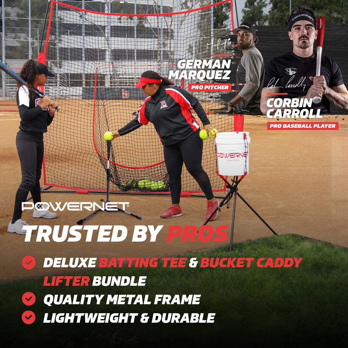 Deluxe Batting Tee (2.5 lbs) + Bucket Caddy Lifter Bundle Sports PowerNet