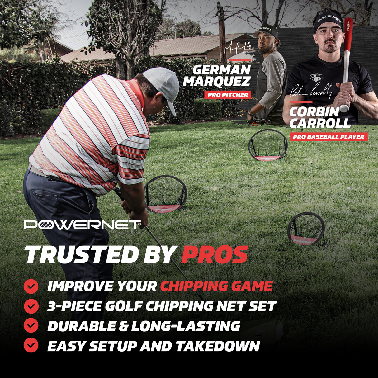 3 Piece Golf Chipping Net Set Sports PowerNet