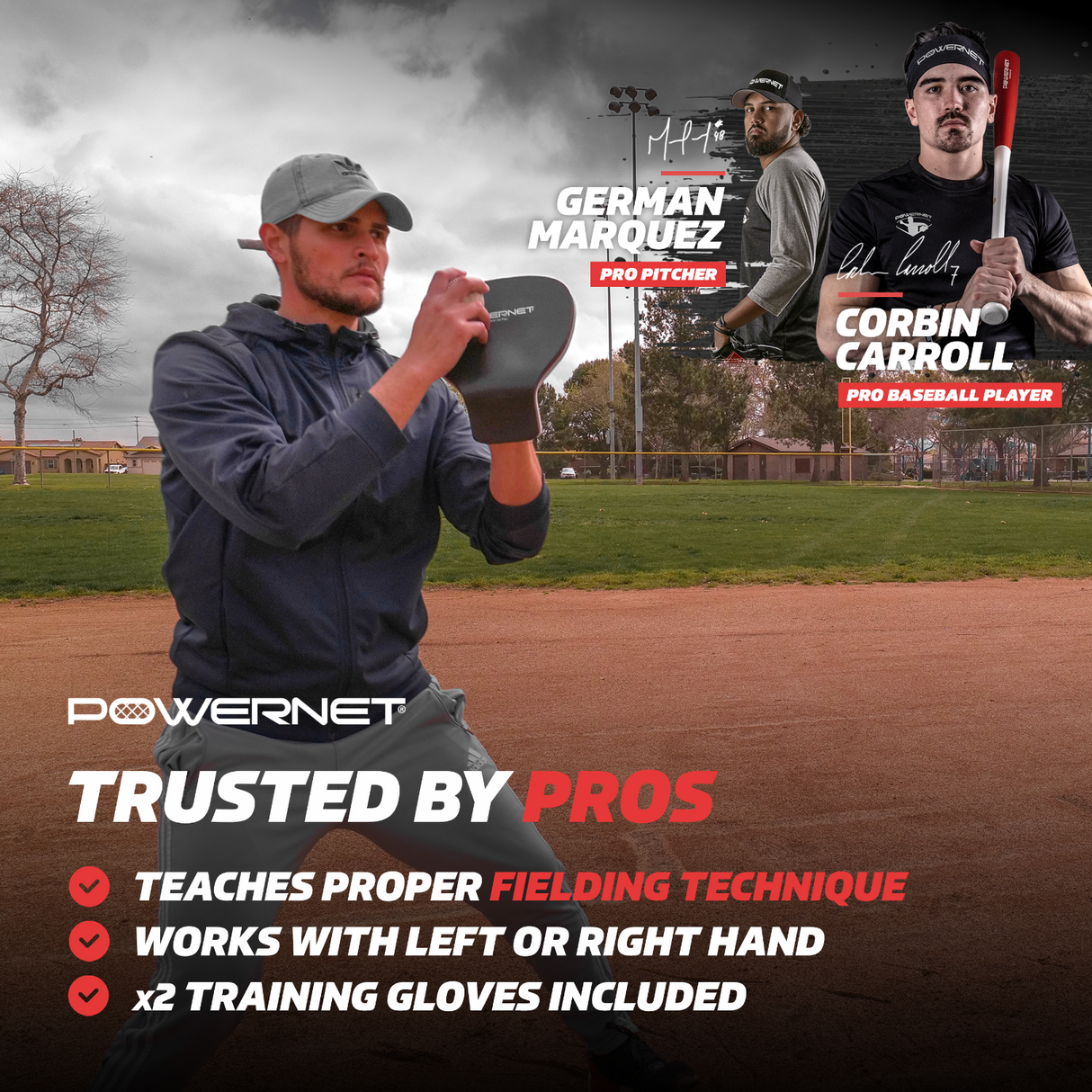 Fielder Pro Training Glove 2 PK | Angled Wrist Fielding Training PowerNet