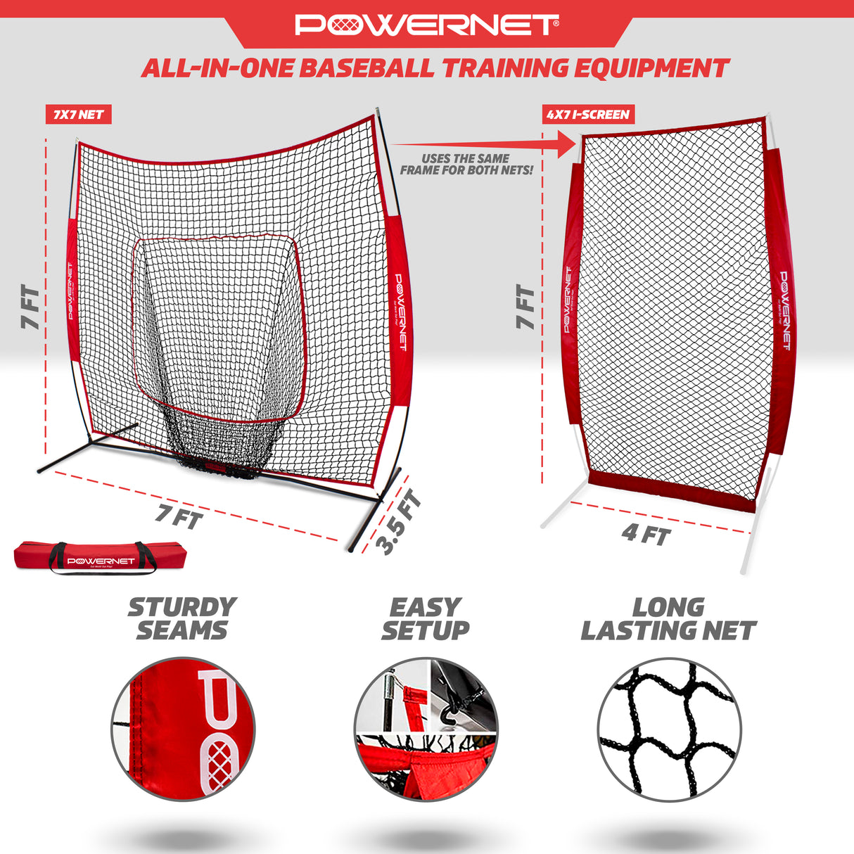 Practice Net 7x7 Bundle + I-Screen (1 Frame + 2 Nets) Sports PowerNet