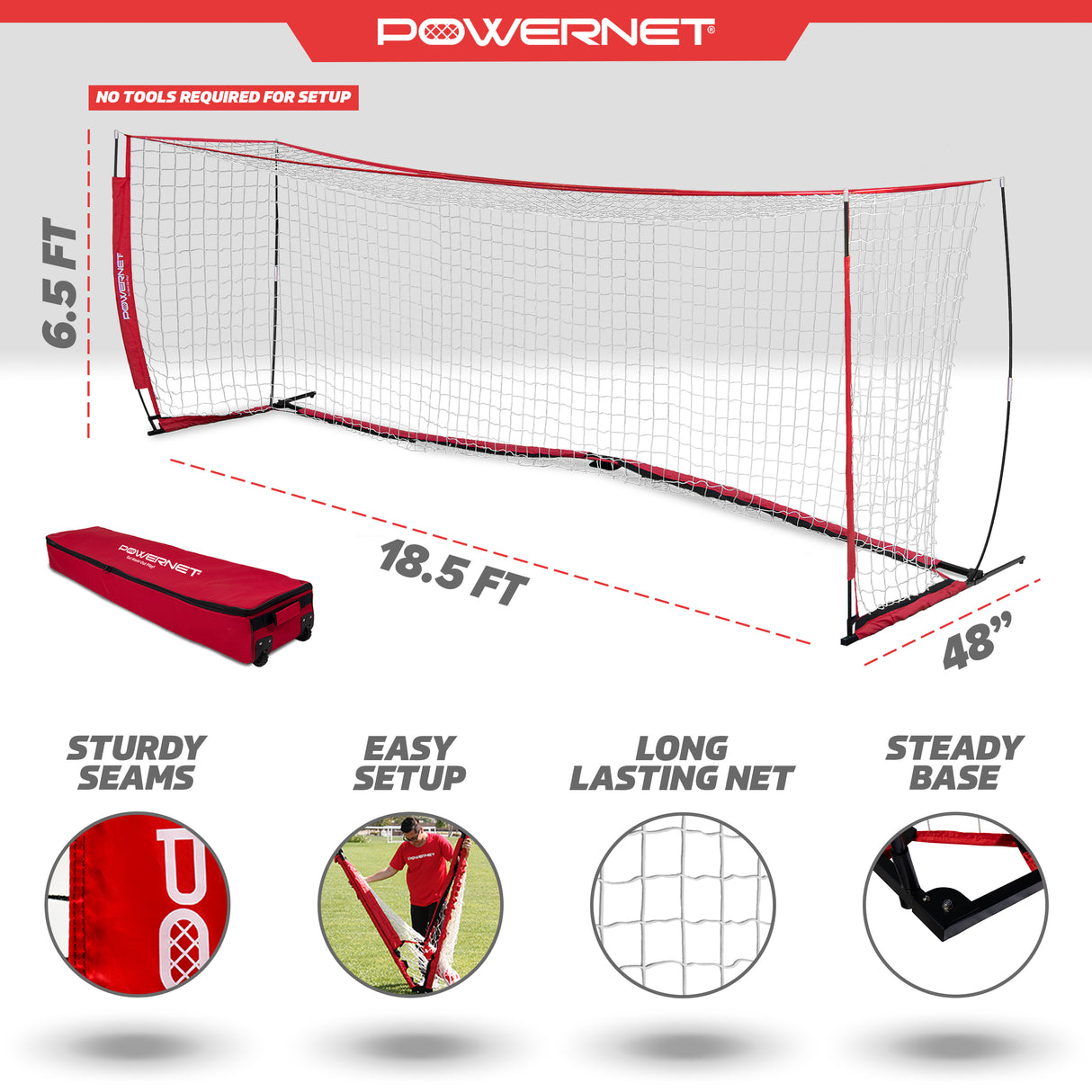 Portable 18.5x6.5 FT Soccer Goal Sports PowerNet
