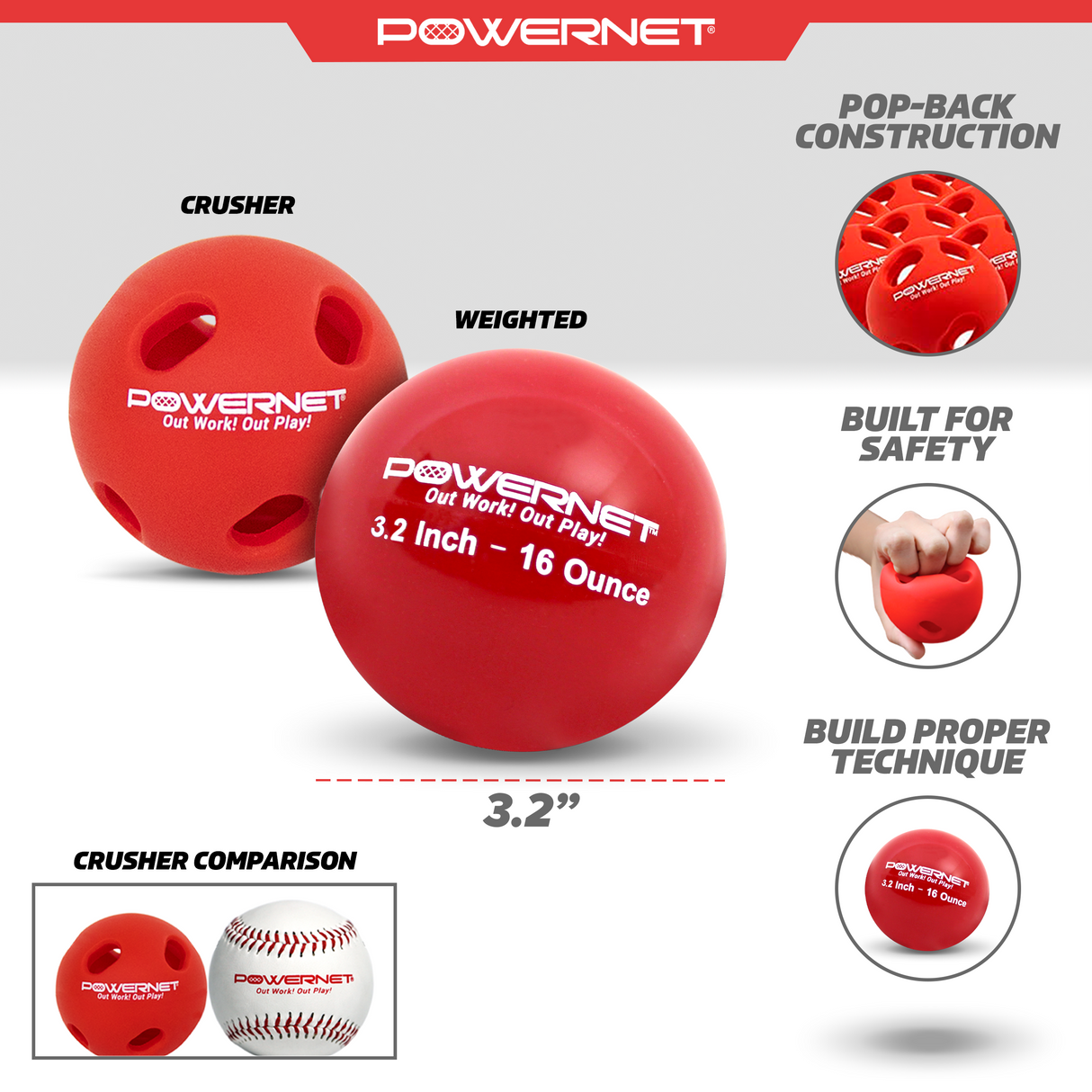 Ball Bucket, Crusher Balls & 3.2" Weighted Training Balls Bundle | (24 Balls Total) Baseball And Softball Field Accessories PowerNet