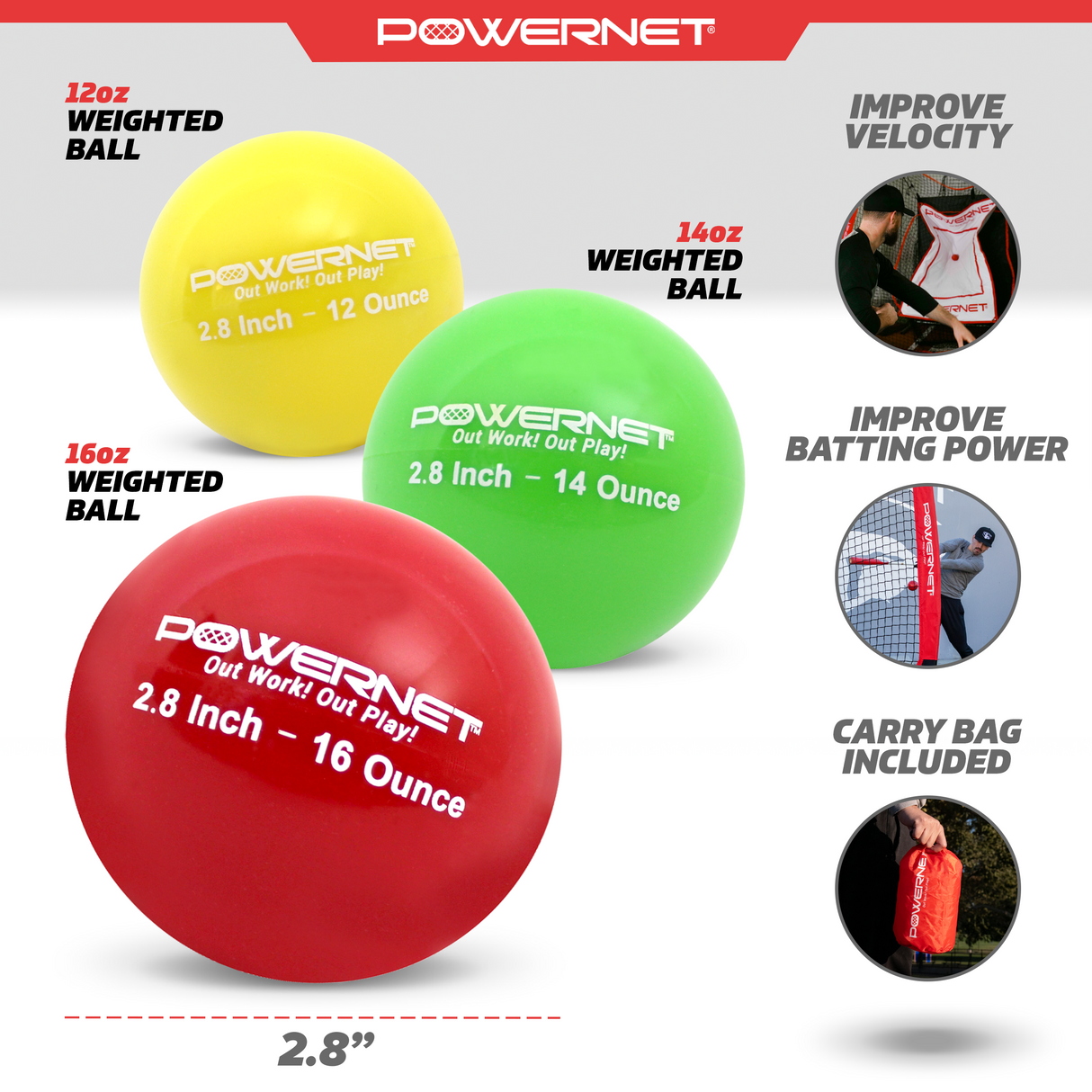 2.8" Progressive Weighted Training Balls 9 PK Sports PowerNet