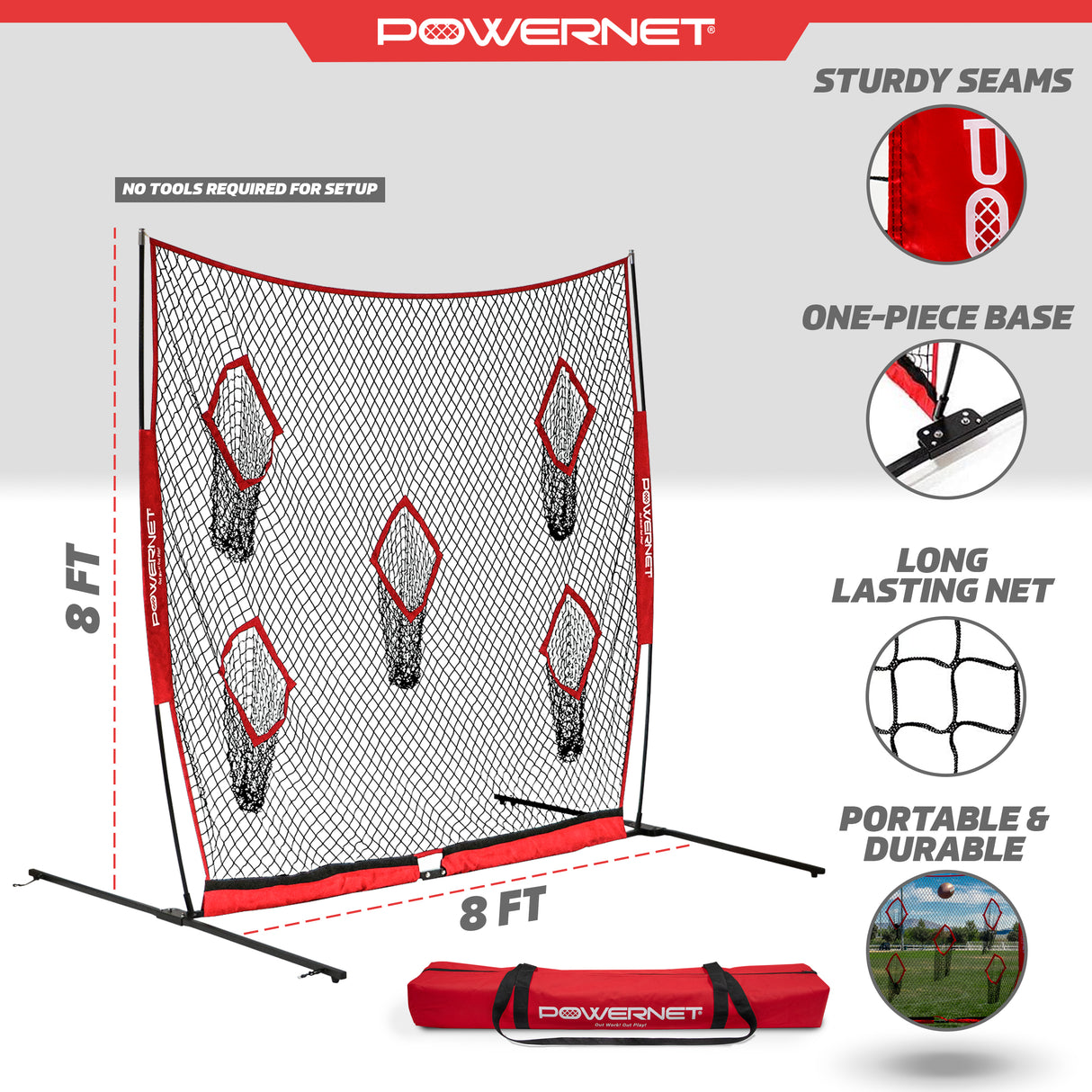 Football QB Pass Accuracy Trainer | 8' x 8' Portable Passing Net w/ 5 Target Pockets Sports PowerNet