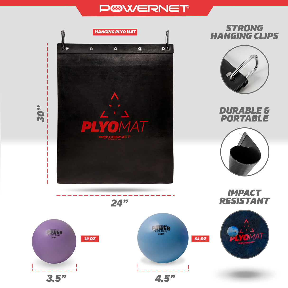 Hanging Plyo Mat & Power Plyometric Training Balls Bundle TrainingNets by PowerNet