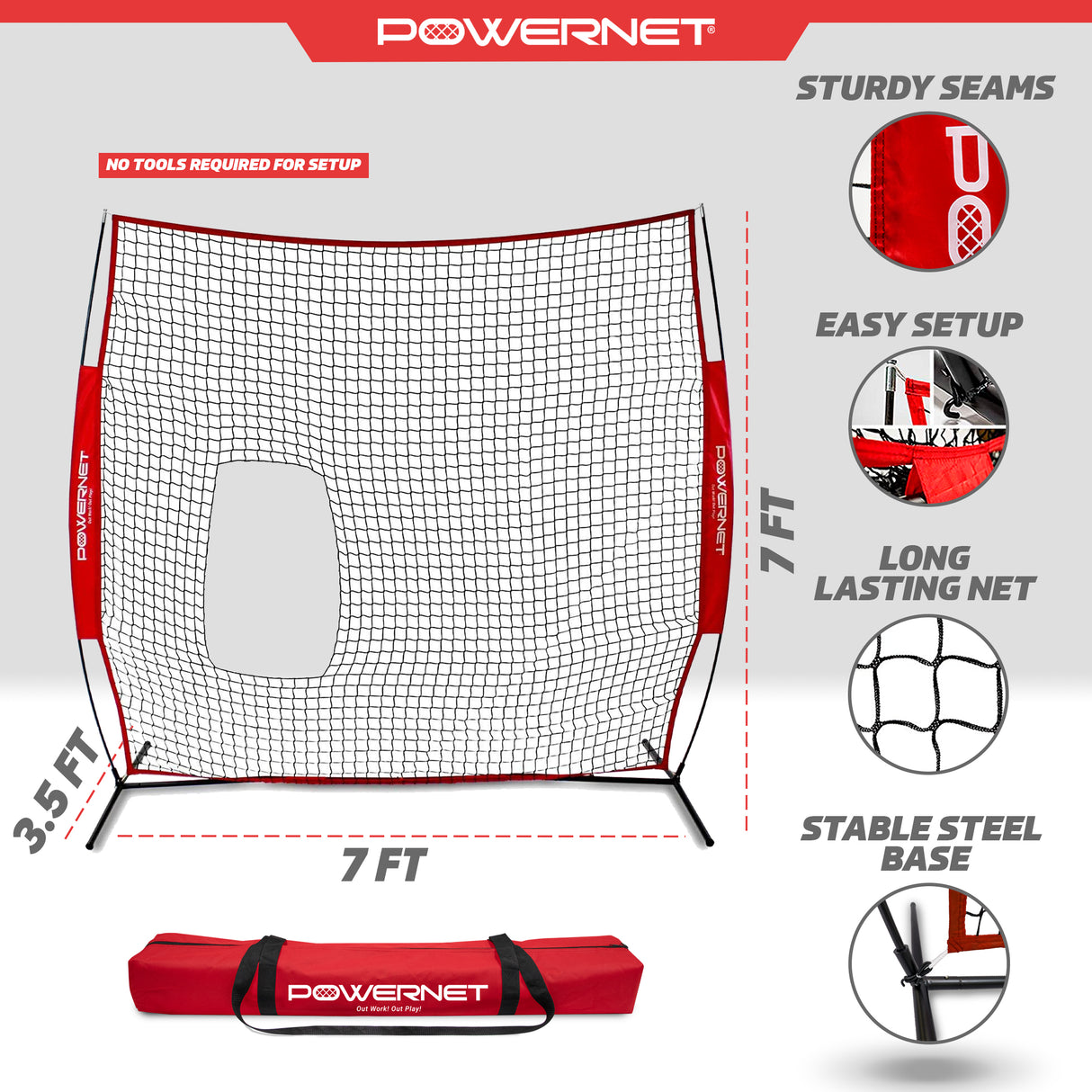 7x7 FT Pitch-Thru Protection Training Screen for Softball Sports PowerNet