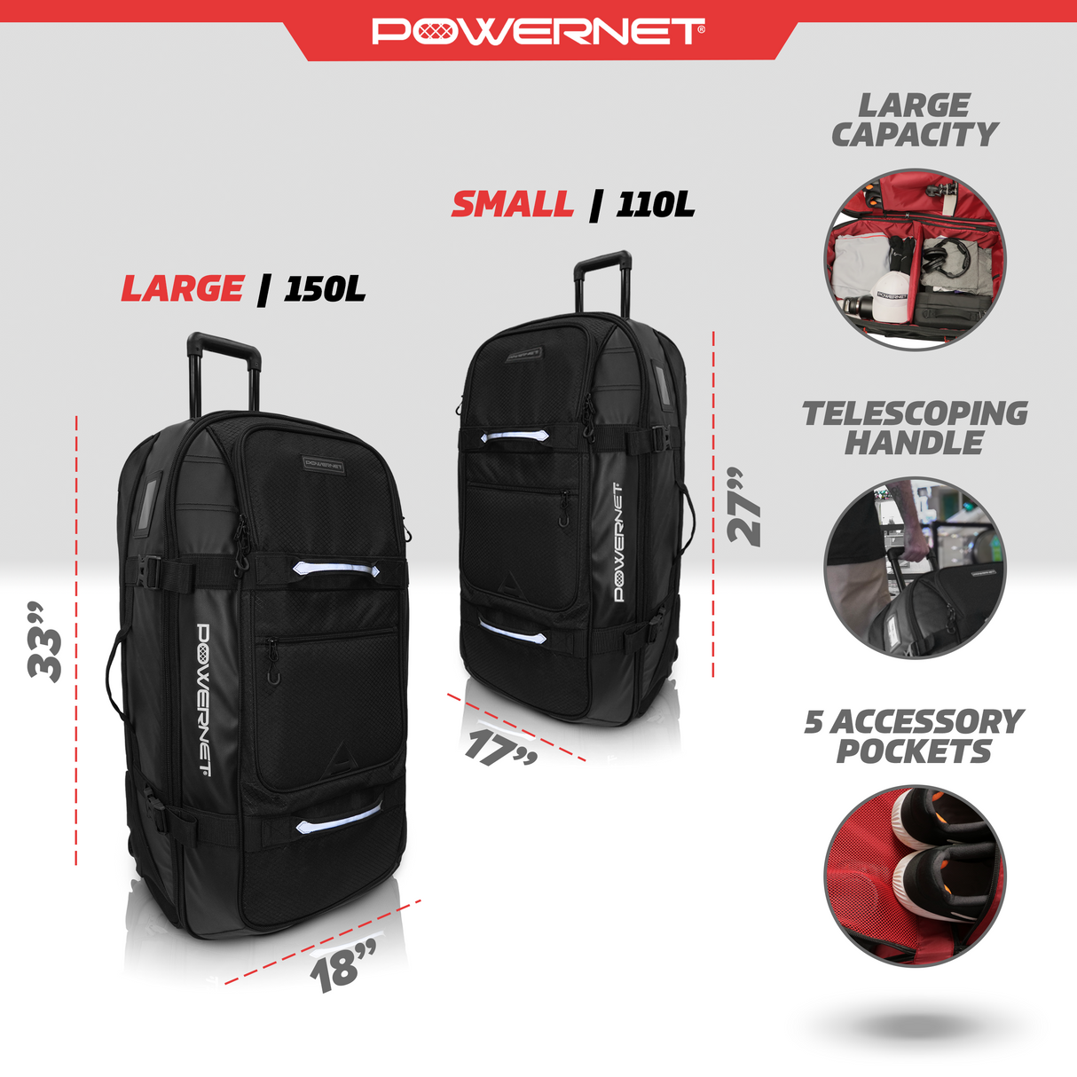 Rolling Duffle Bag with Wheels & Handle Wheeled Bag PowerNet