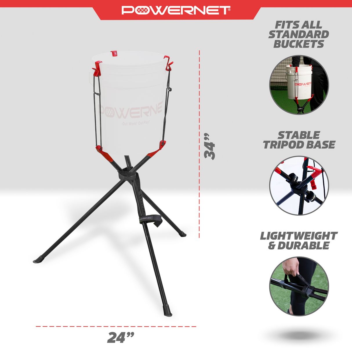 Bucket Ball Caddy for Baseballs & Softballs Sports PowerNet