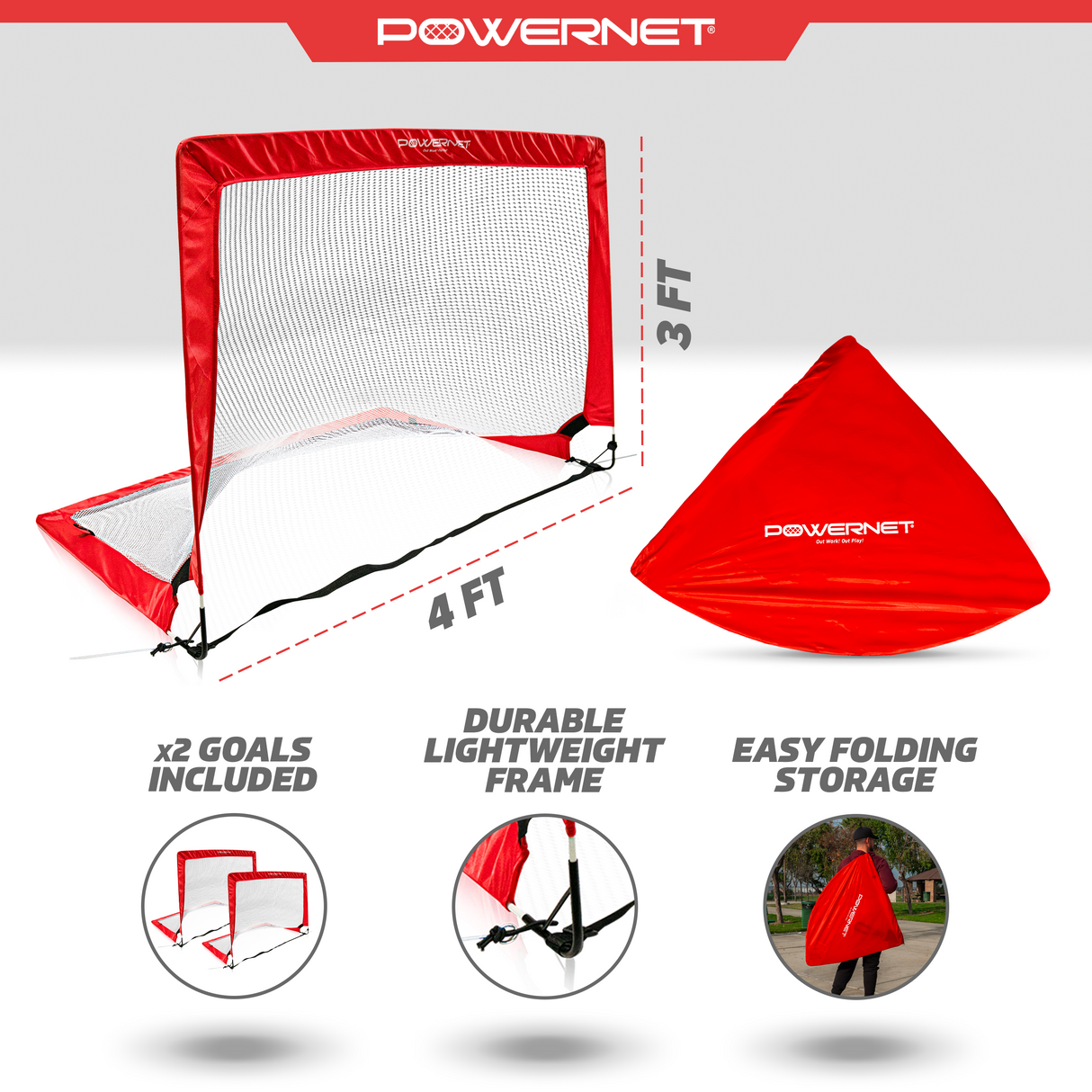 Soccer Popup Portable Goal | 4x3 FT Rectangle Sports PowerNet