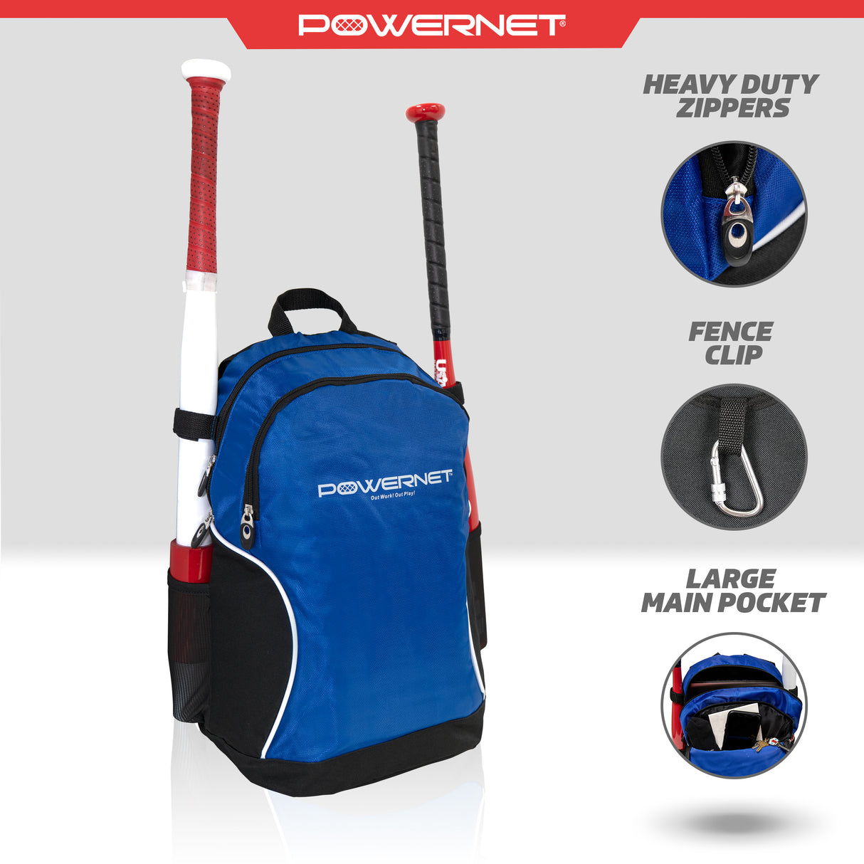 Baseball Softball Backpack M Choose from 3 Colors Red Black Blue Sports PowerNet