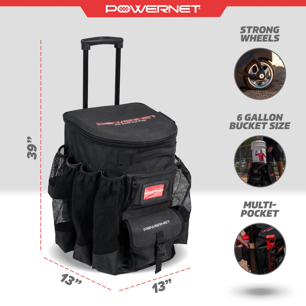 Wheeled 6 Gallon Bucket Caddy Organizer Cover Bag PowerNet