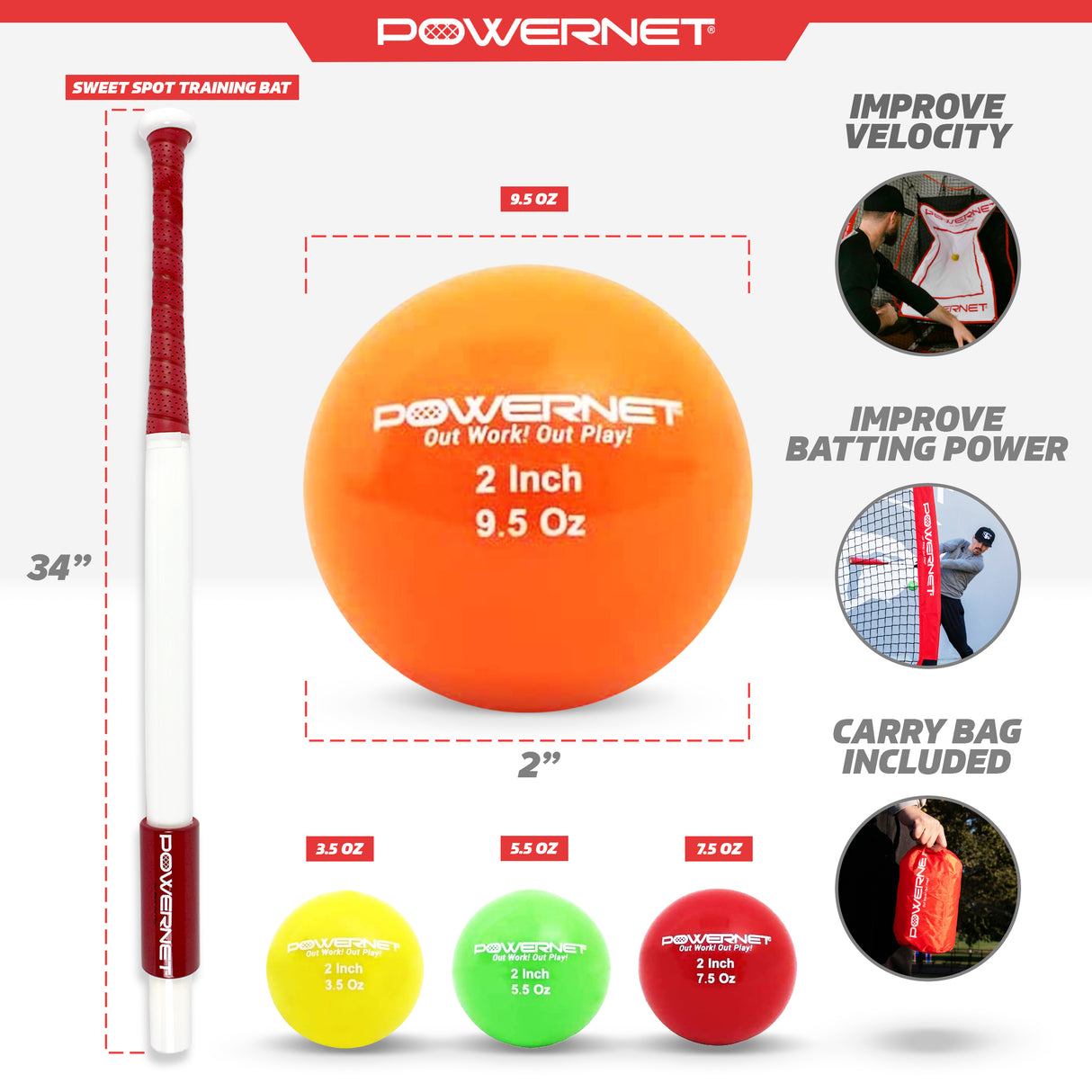 Sweet Spot Training Bat + 2" Progressive Micro Ball 12 PK Set Sports PowerNet
