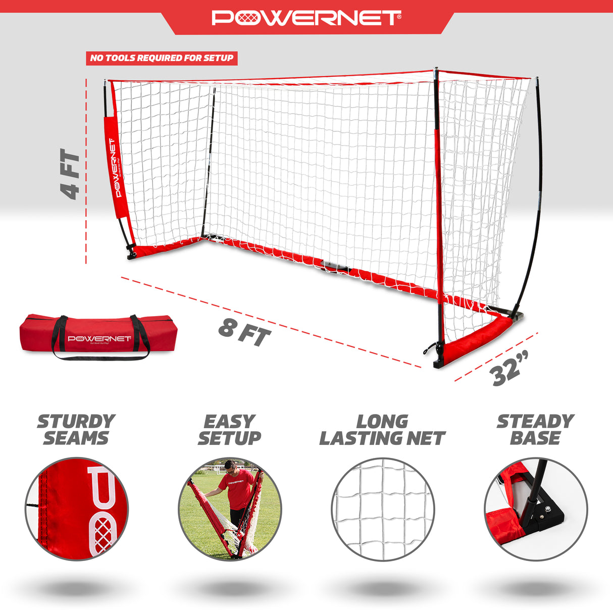 Portable 8x4 FT Soccer Goal Sports PowerNet