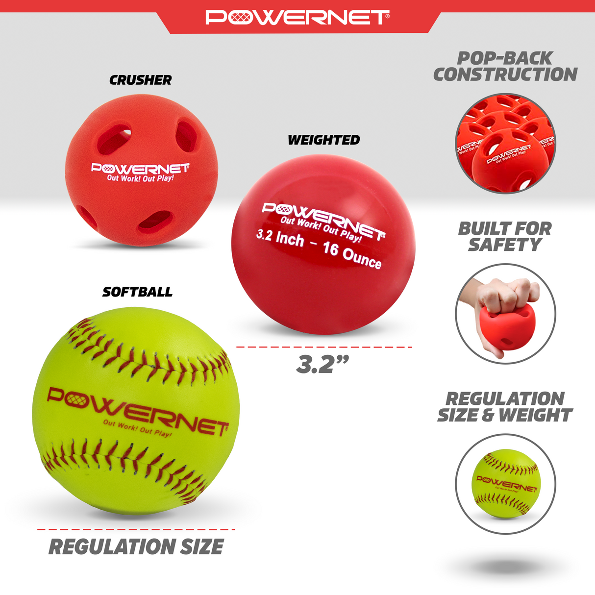 Ball Bucket Crusher Balls, Regulation Softballs & 3.2" Weighted Training Balls | (24 Balls Total) sports PowerNet