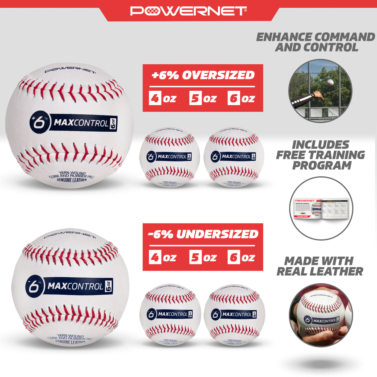 Overload & Underload MaxControl Baseballs Training Ball PowerNet