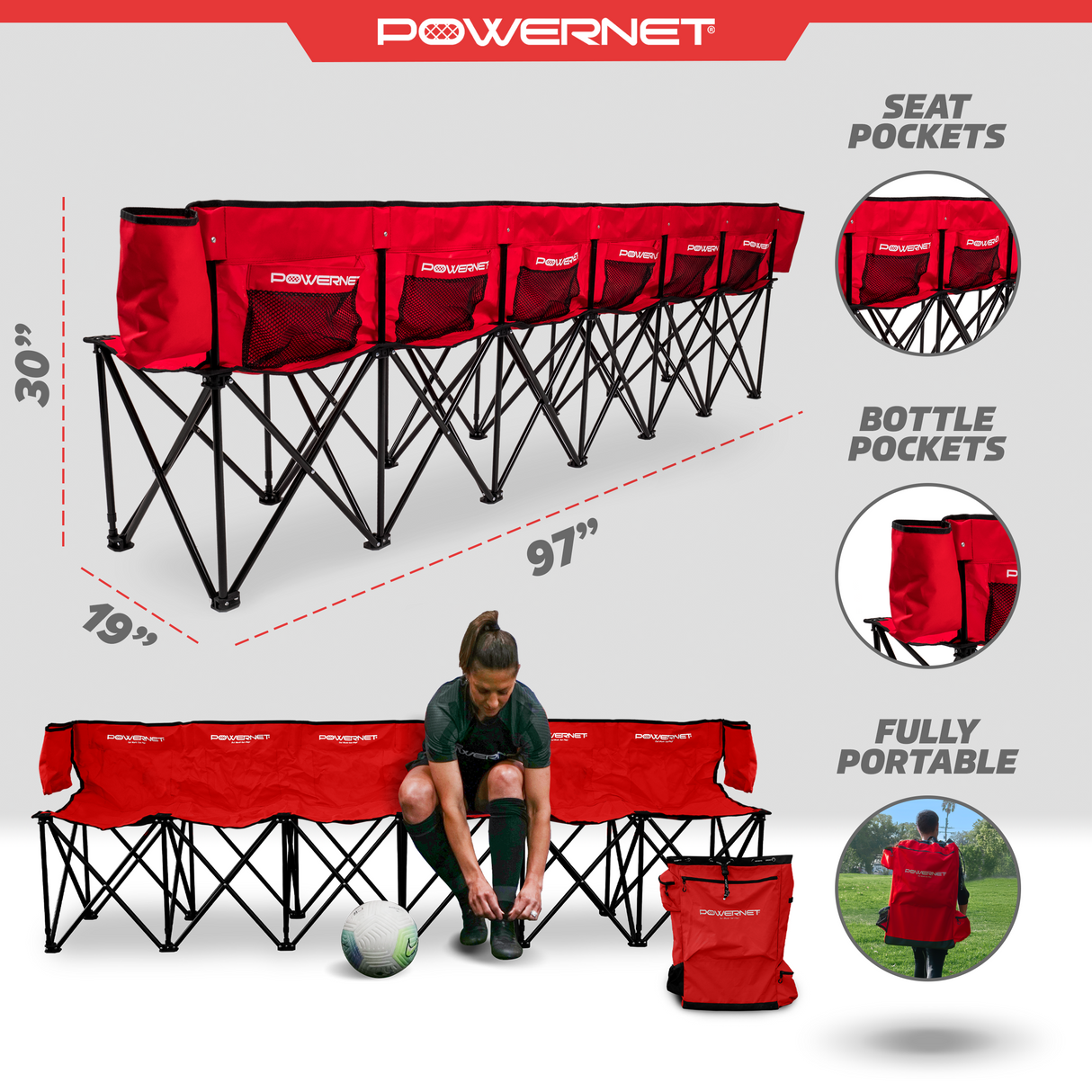 6 Seater Team Bench Portable Folding Chair Field Equipment PowerNet