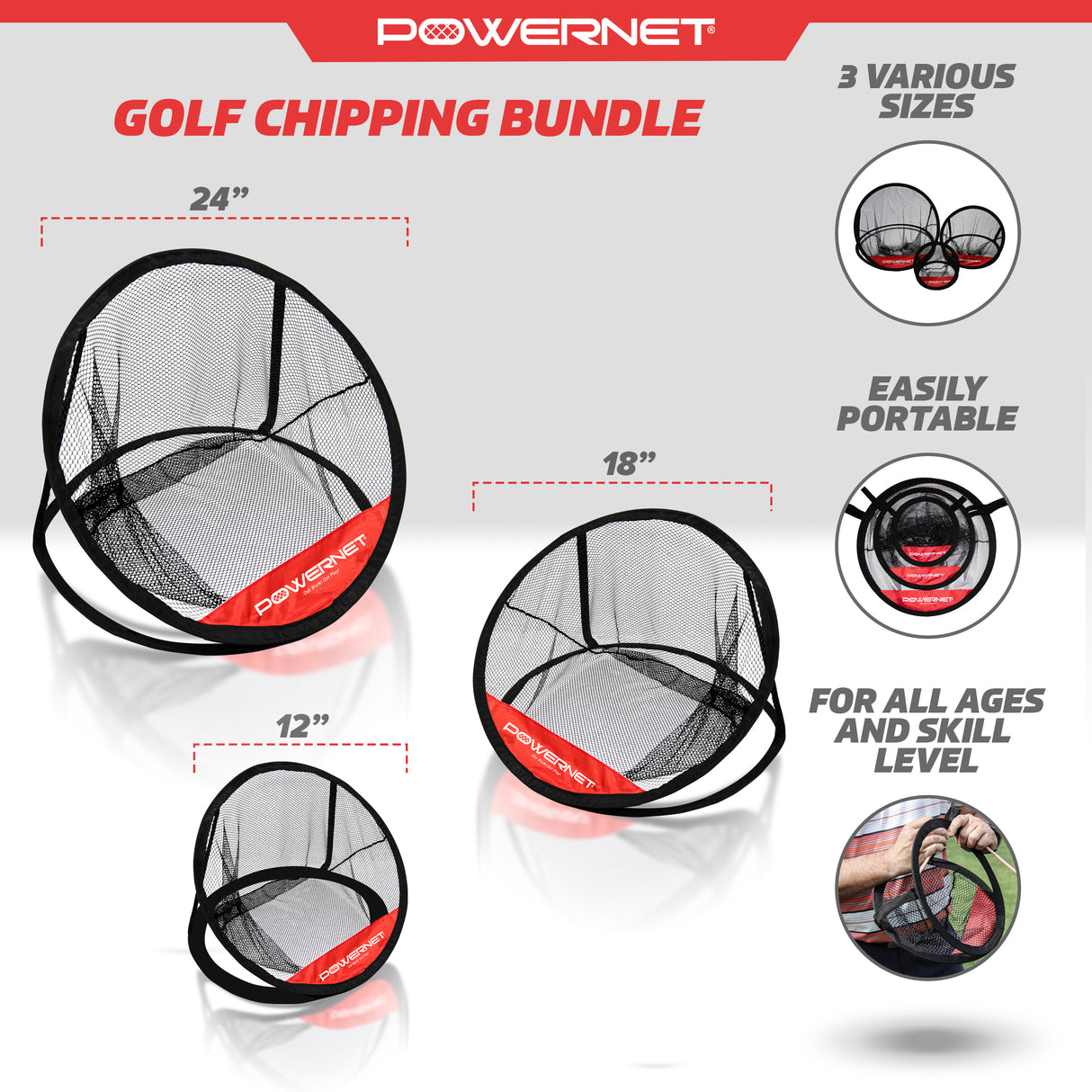 3 Piece Golf Chipping Net Set Sports PowerNet