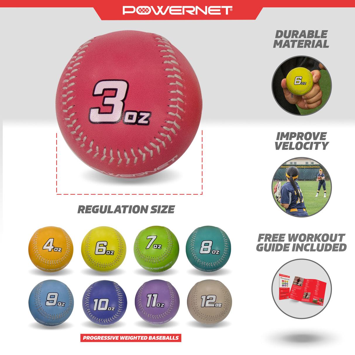 3-12 Oz Progressive Weighted Training Baseballs 9 PK Sports PowerNet