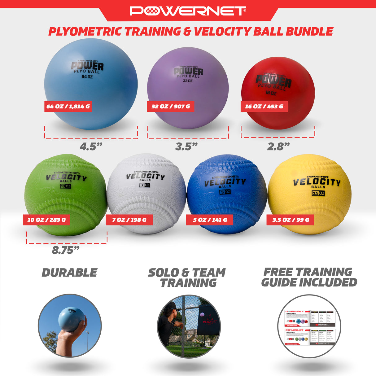 Power Plyometric Training Balls and Velocity Ball Bundle |Improve Arm Health and Velocity TrainingNets by PowerNet