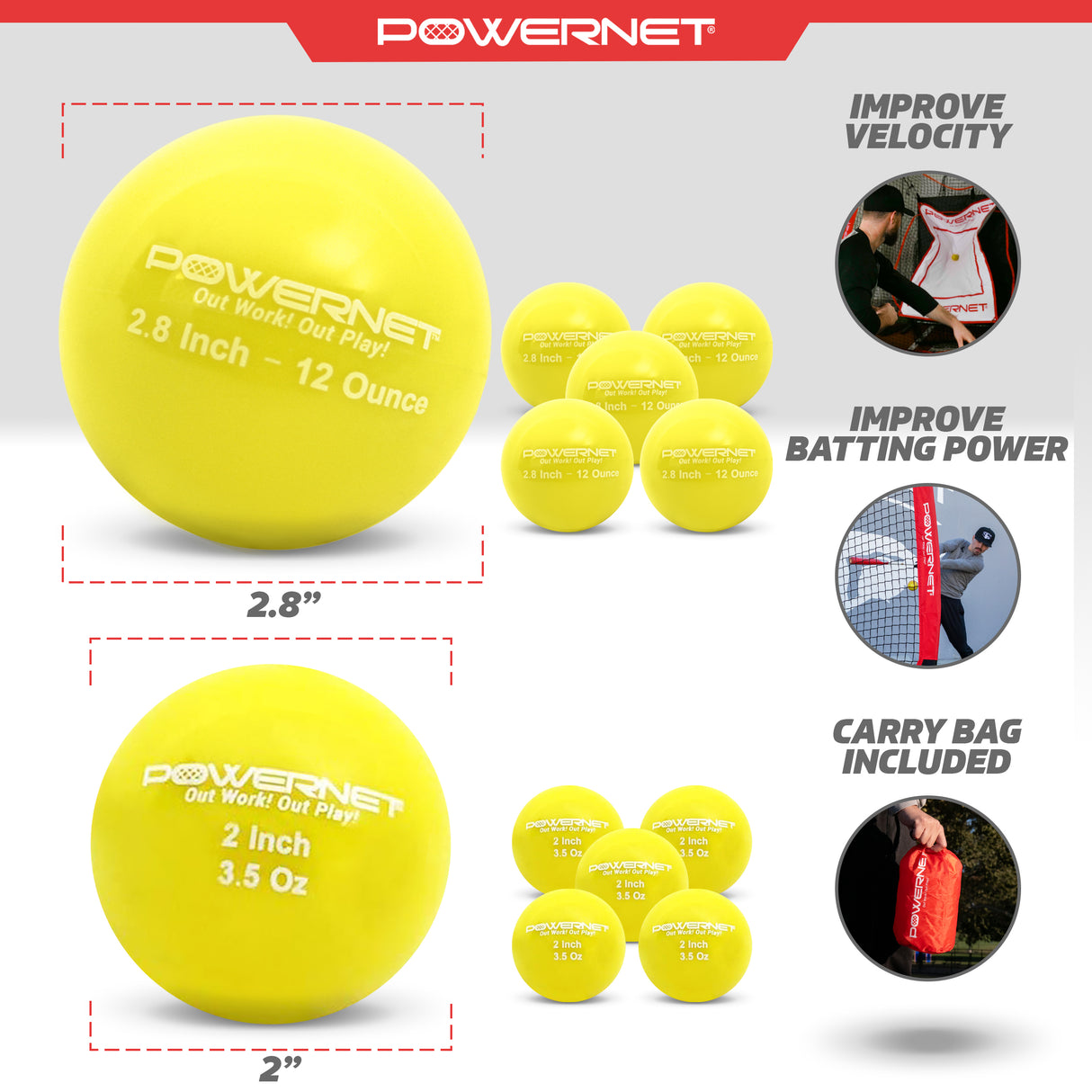 Weighted Hitting Training Balls | 6 PK 2.8" and 6 PK 2" Micro Ball Combo sports PowerNet