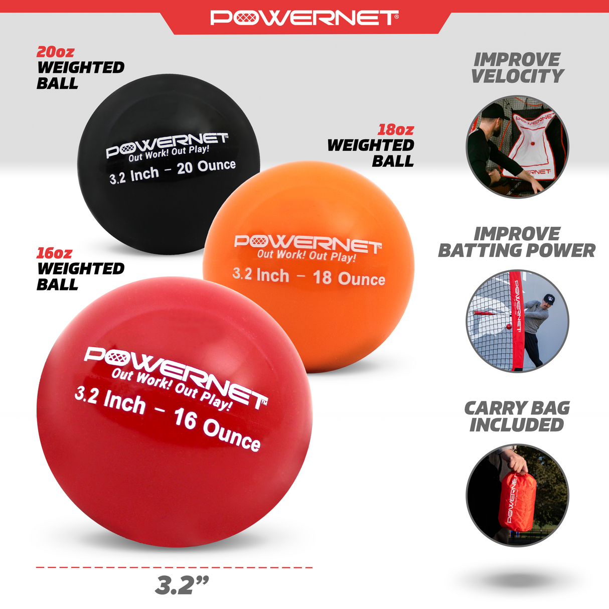 3.2" Progressive Weighted Training Balls 9 PK sports PowerNet